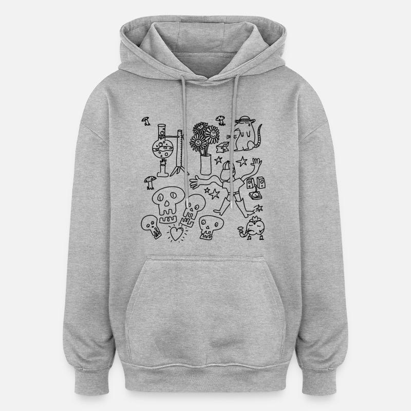 Kritzeln oder nach Hause gehen - Oversized Unisex Hoodie - Grau meliert