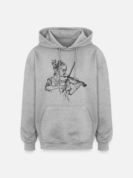 Fiddle Girl Drawing - Oversized Unisex Hoodie - heather grey