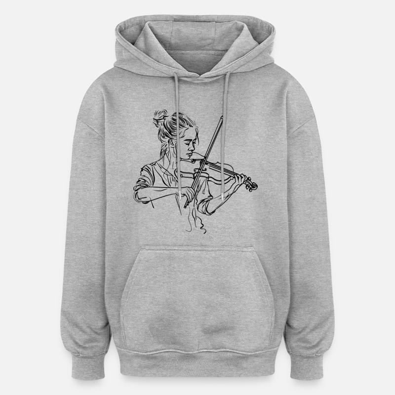 Geige Mädchen Zeichnung - Oversized Unisex Hoodie - Grau meliert