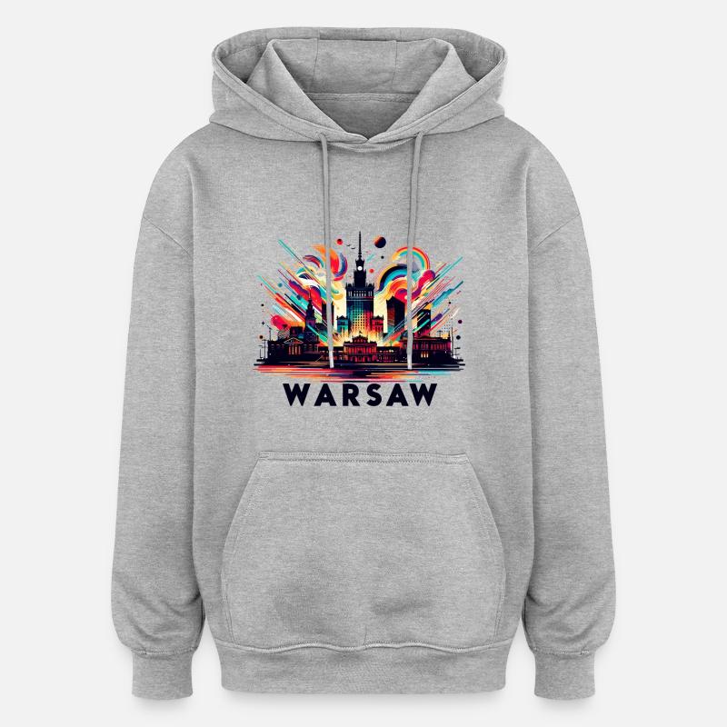 Varsovie Capitale Pologne Cadeau - Sweat à capuche oversize unisexe - gris chiné