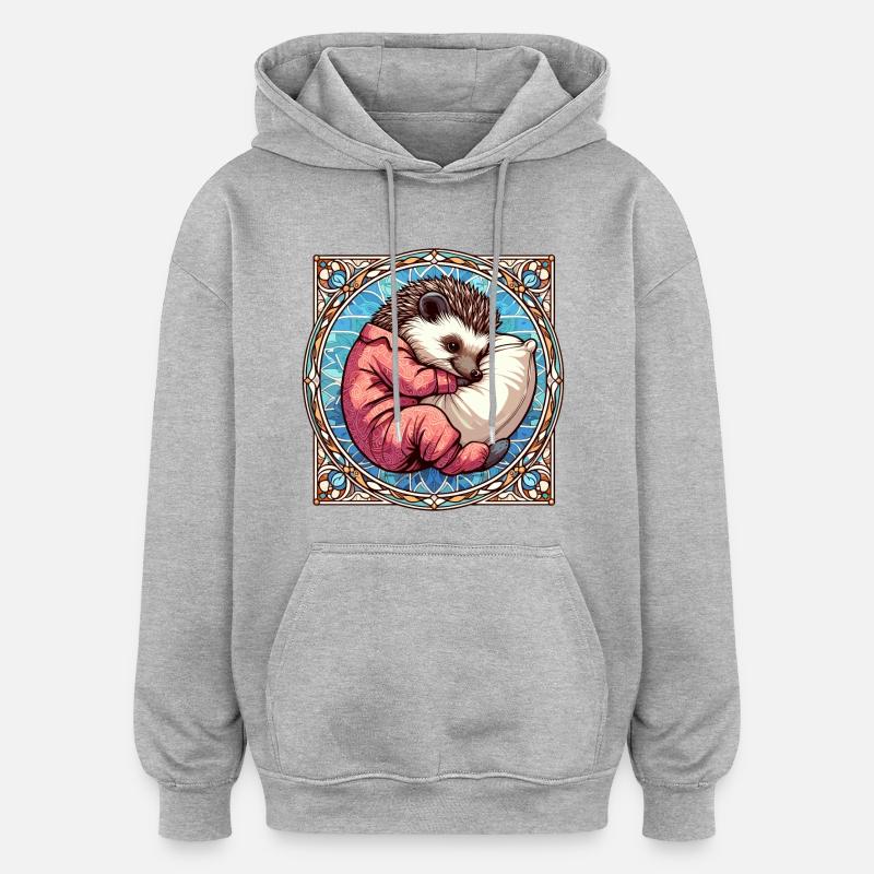 Hedgehog Sleeping Passion Gift - Oversized Unisex Hoodie - heather grey