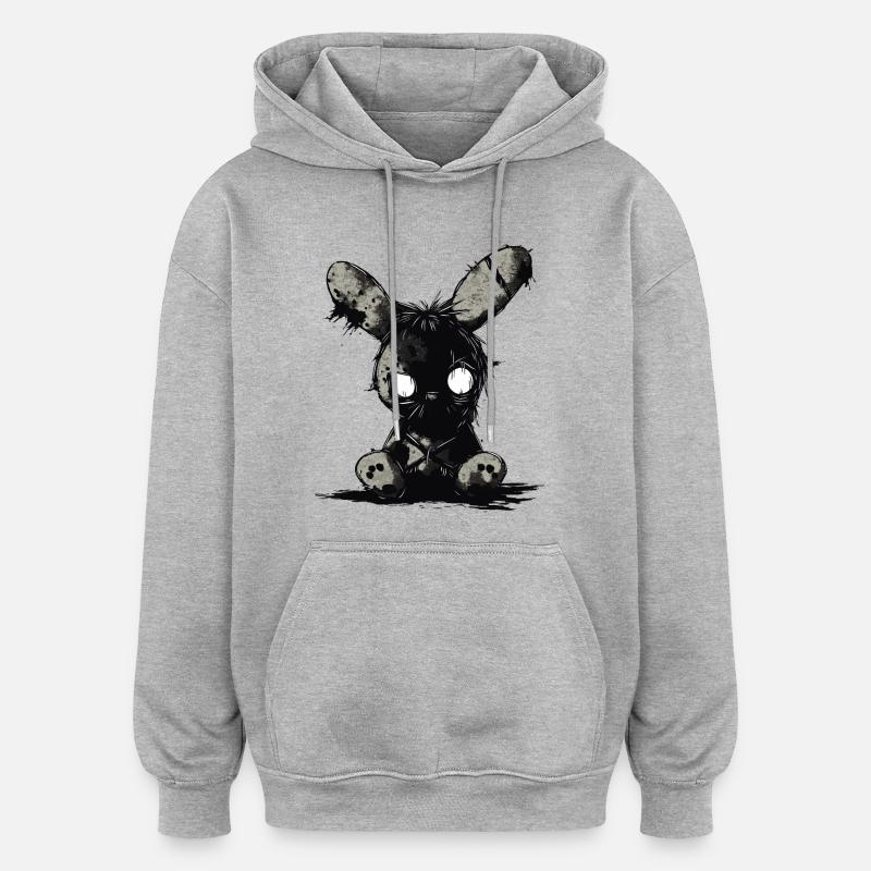 Mignon lapin effrayant - Sweat à capuche oversize unisexe - gris chiné
