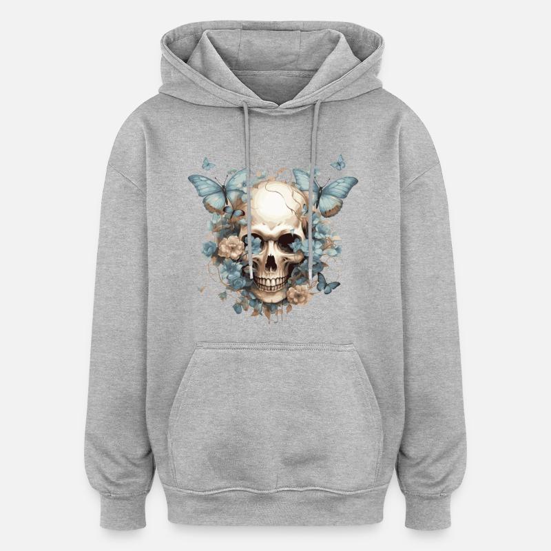 Papillons et crânes - Sweat à capuche oversize unisexe - gris chiné