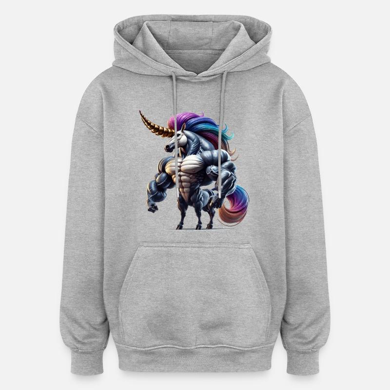 Super Einhorn - Oversized Unisex Hoodie - Grau meliert