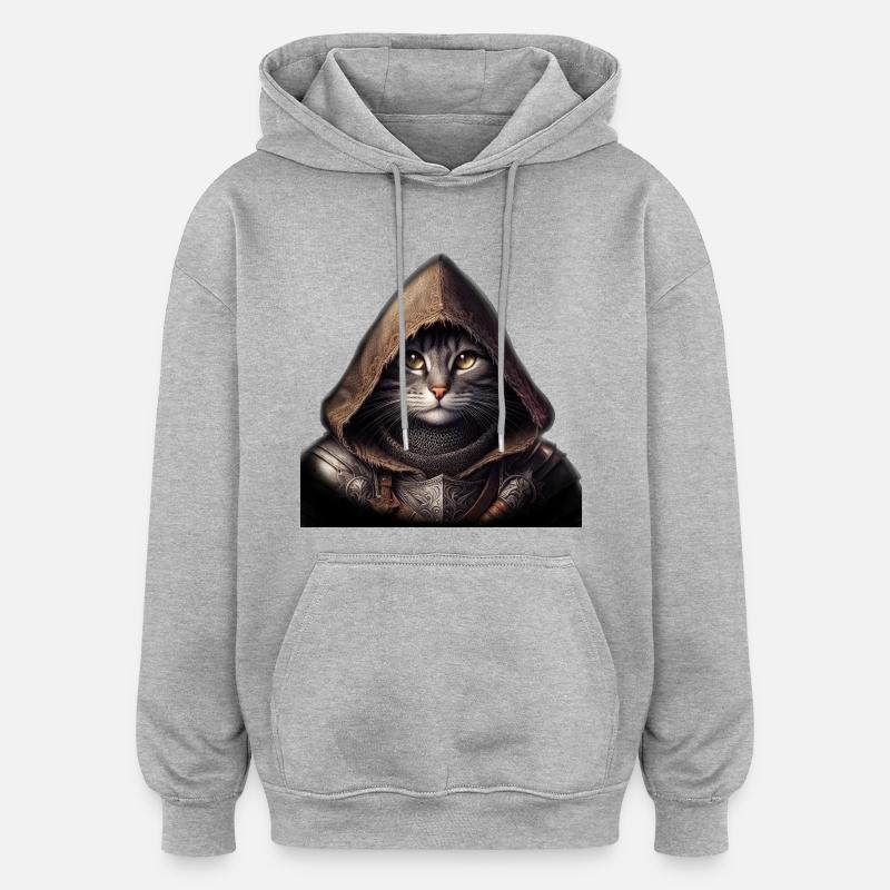 Chevalier Chat - Sweat à capuche oversize unisexe - gris chiné