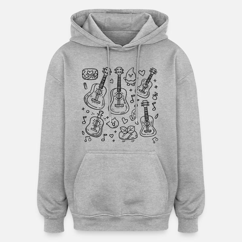 Ukulélé Style BD - Sweat à capuche oversize unisexe - gris chiné