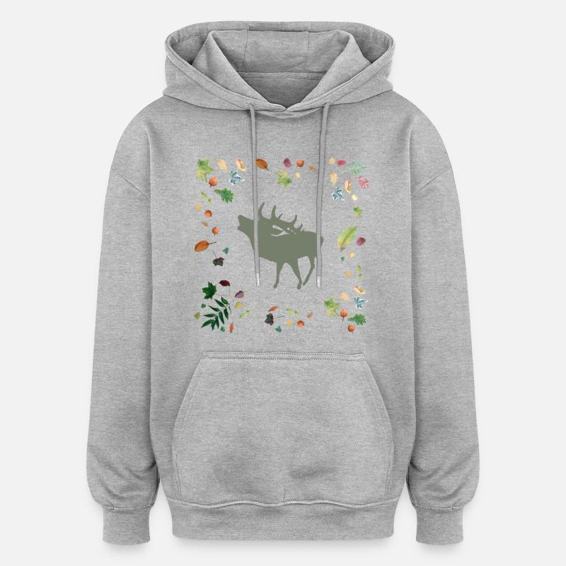 Hirsch mit Herbstlaub - Oversized Unisex Hoodie - Grau meliert