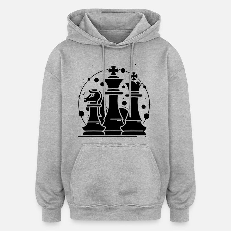 Pièces d’échecs Look comique - Sweat à capuche oversize unisexe - gris chiné