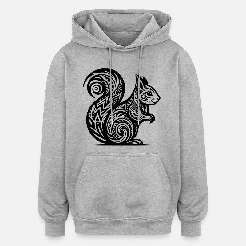 Écureuil tribal - Sweat à capuche oversize unisexe - gris chiné