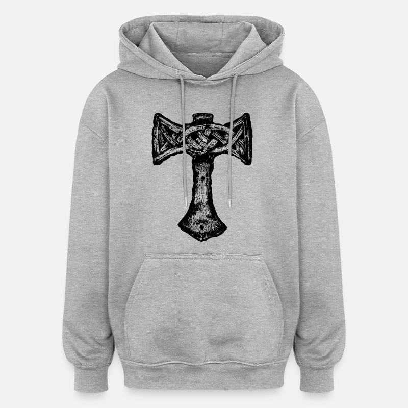 Mjöllnir symbole viking - Sweat à capuche oversize unisexe - gris chiné
