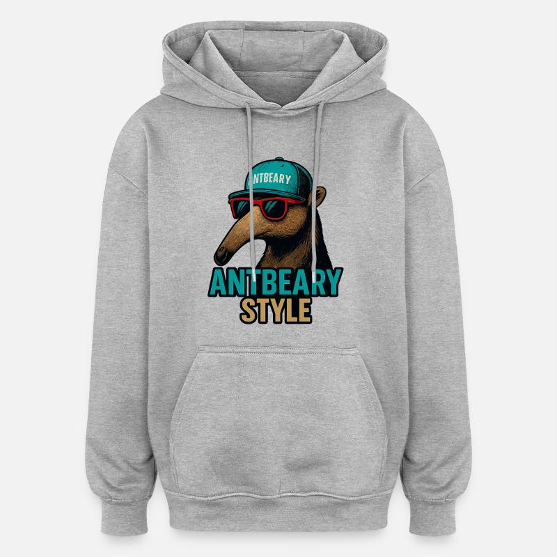 Antbeary Style Aardvark Cartoon - Oversized Unisex Hoodie - heather grey