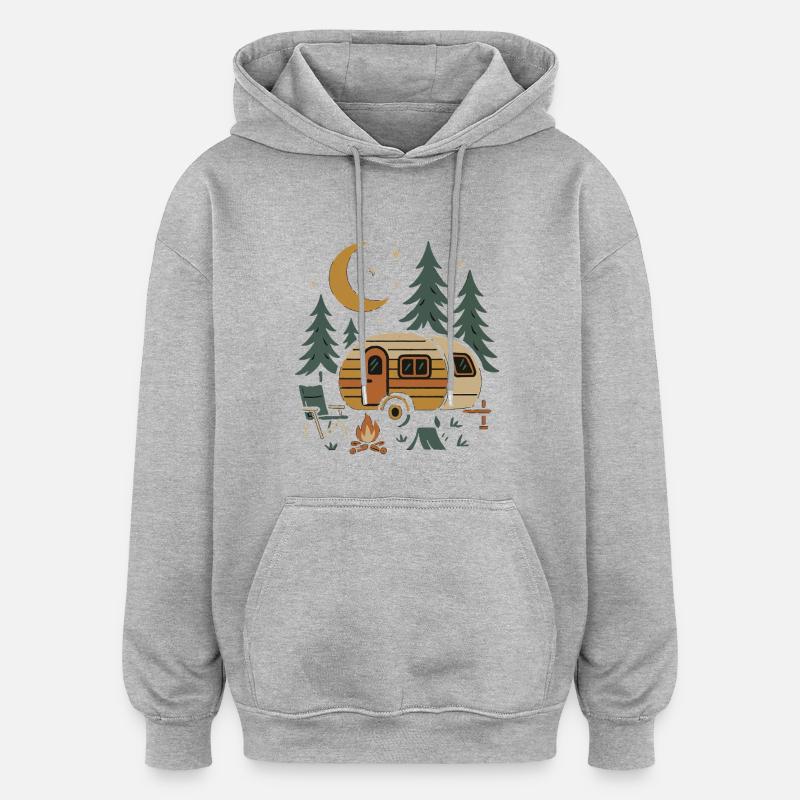 Conception de scène de camping nocturne - Sweat à capuche oversize unisexe - gris chiné