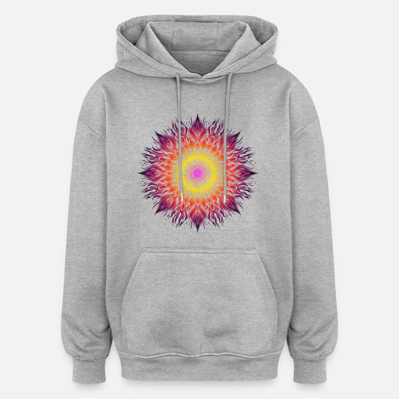 Mandala de feu psychédélique - Sweat à capuche oversize unisexe - gris chiné