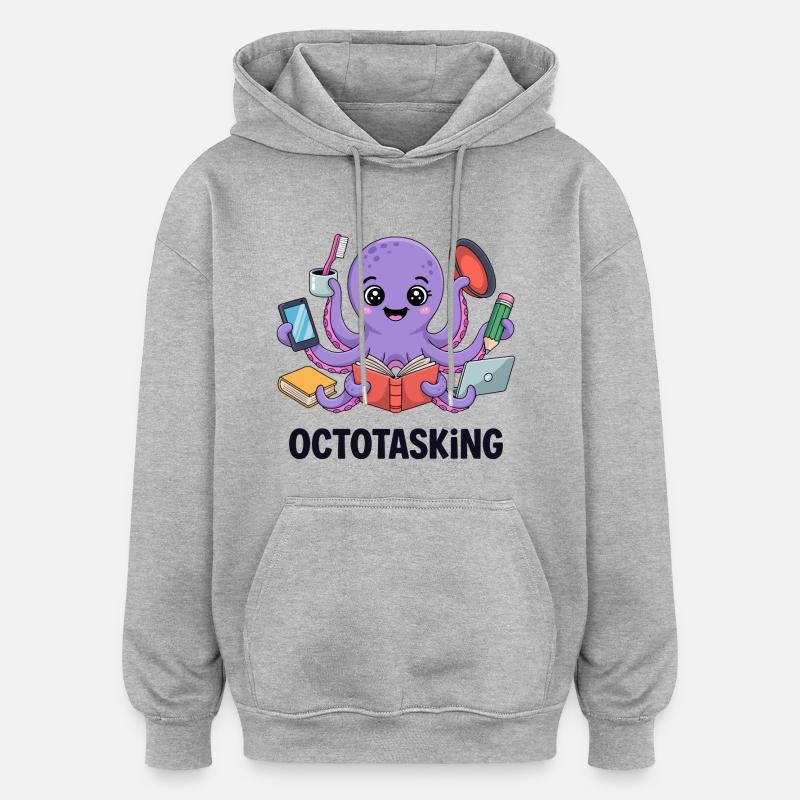 Octotasking Creature in Multitask Mode - Oversized Unisex Hoodie - heather grey