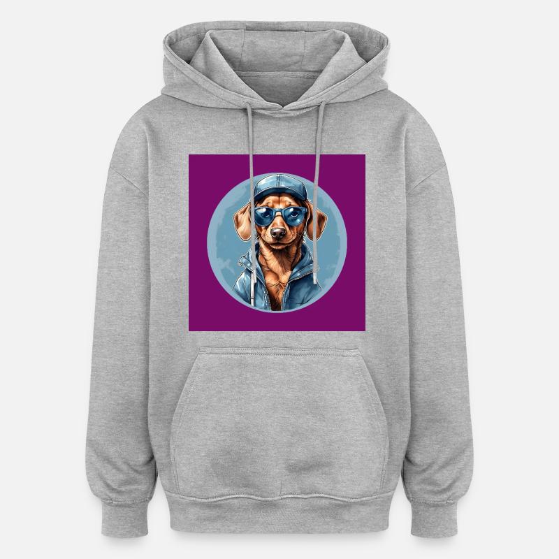 Teckel Teckel avec lunettes de soleil et sweat à capuche - Sweat à capuche oversize unisexe - gris chiné
