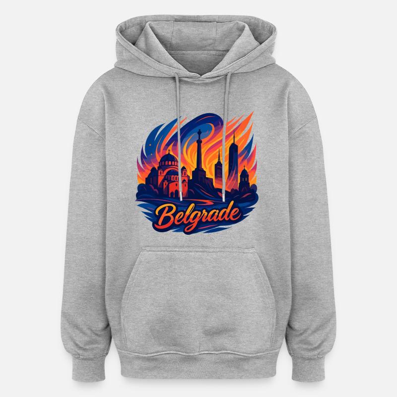 Belgrade Capitale Serbie Silhouette Cadeau - Sweat à capuche oversize unisexe - gris chiné
