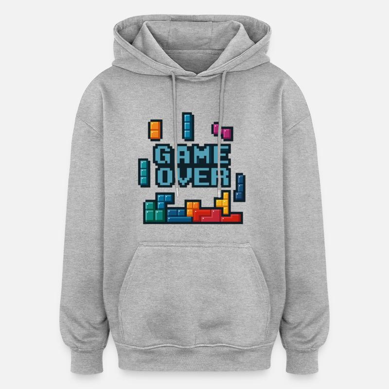Pixel art Game Over Design - Sweat à capuche oversize unisexe - gris chiné