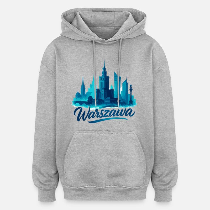 Varsovie Warszawa Capitale Pologne Cadeau - Sweat à capuche oversize unisexe - gris chiné