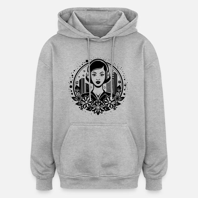 Techno Beat kick – Frau, Kopfhörer, Sequenz - Oversized Unisex Hoodie - Grau meliert