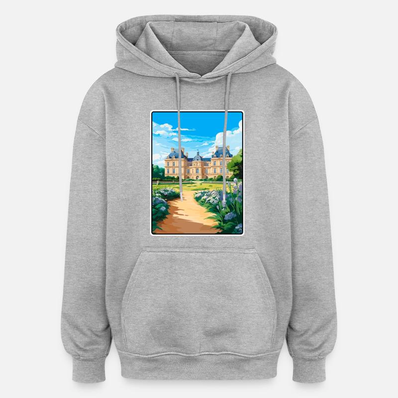Luxembourg Elégant château avec jardins fleuris - Sweat à capuche oversize unisexe - gris chiné