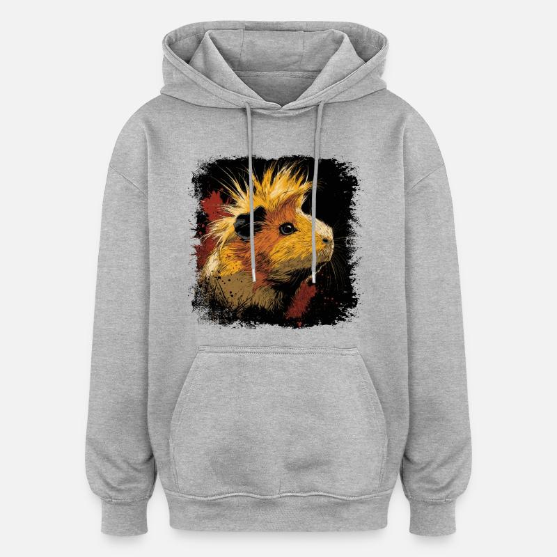 Cochon d’Inde Punk Rock - Sweat à capuche oversize unisexe - gris chiné