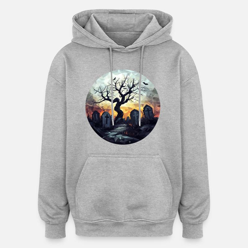 Spukiger Friedhof mit knorrigem Baum - Oversized Unisex Hoodie - Grau meliert