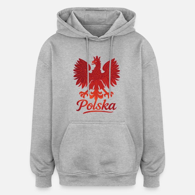 Drapeau de l'aigle polonais rouge, cadeau - Sweat à capuche oversize unisexe - gris chiné