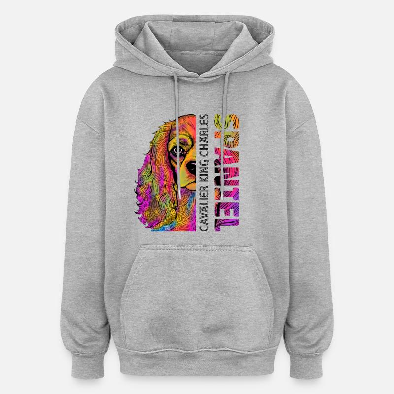 Cavalier King Charles Spaniel - Sweat à capuche oversize unisexe - gris chiné