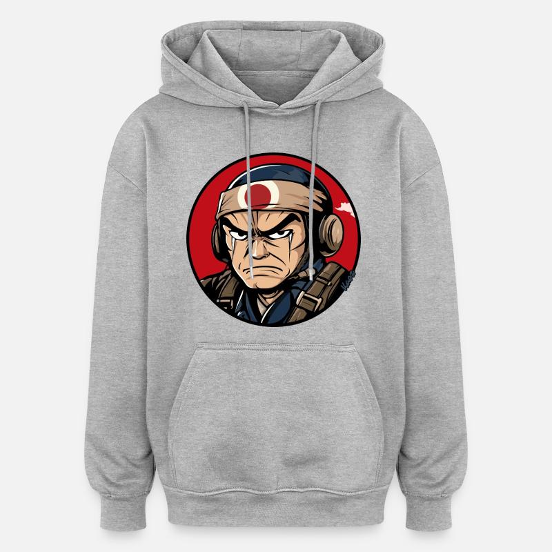 Krieger Samurai Cartoon Design - Oversized Unisex Hoodie - Grau meliert
