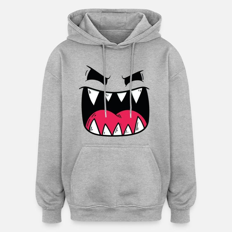 Motif de visage de monstre démoniaque - Sweat à capuche oversize unisexe - gris chiné