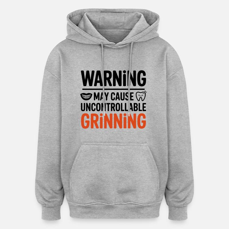L’avertissement peut provoquer un sourire incontrôlable - Sweat à capuche oversize unisexe - gris chiné