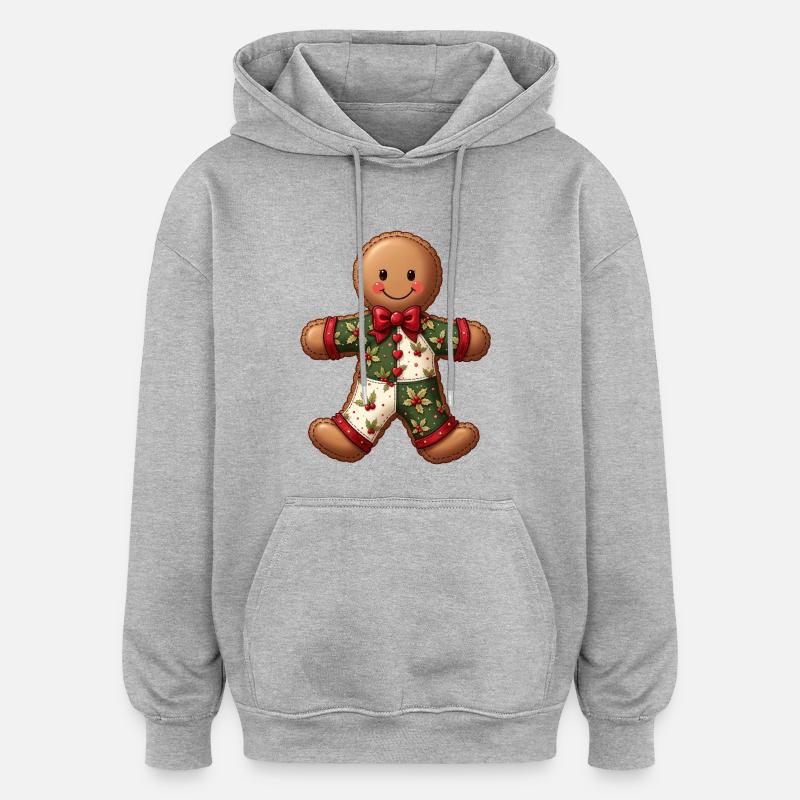 Pain d’épices motif Noël patchwork - Sweat à capuche oversize unisexe - gris chiné