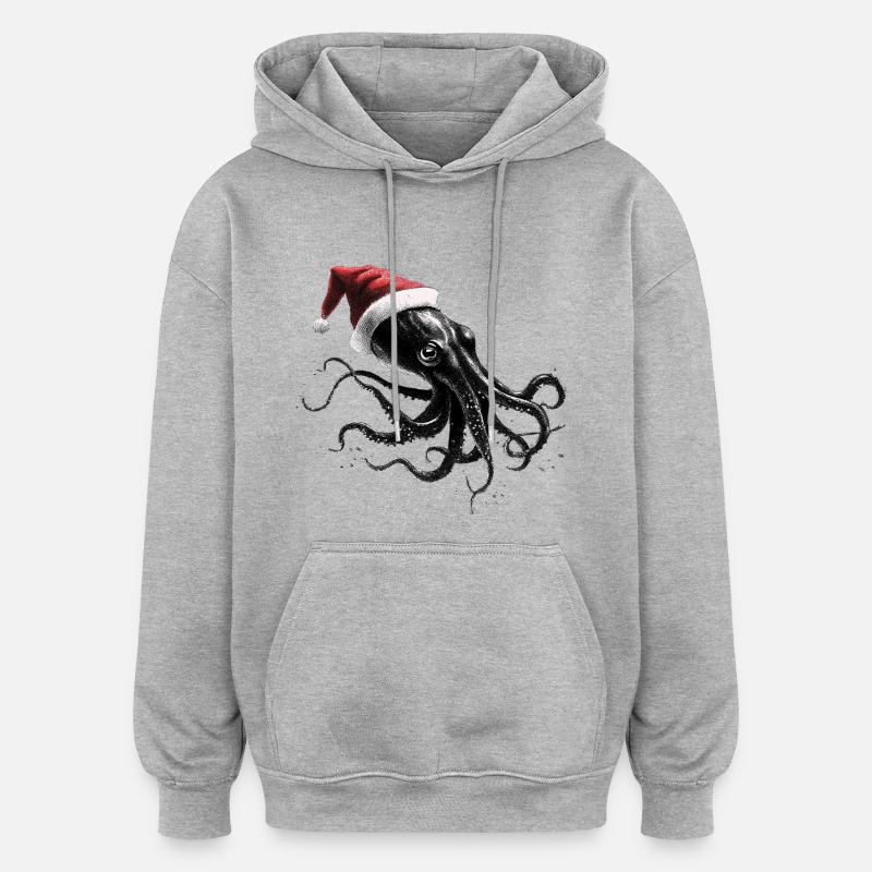 Weihnachtskrake mit Weihnachtsmütze - Oversized Unisex Hoodie - Grau meliert