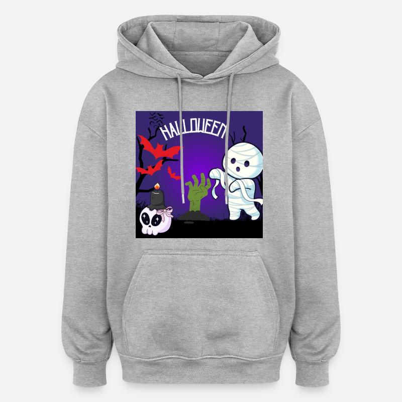 Mignon Halloween Momie et Zombie Main - Sweat à capuche oversize unisexe - gris chiné
