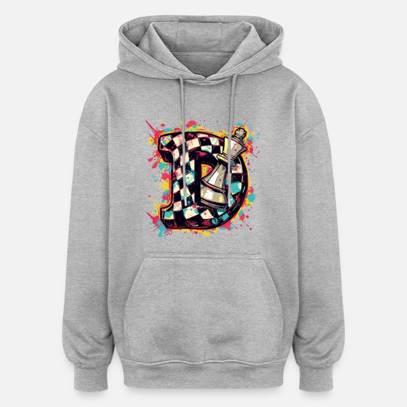 Dame Graffiti Farbexplosion Schachspieler - Oversized Unisex Hoodie - Grau meliert