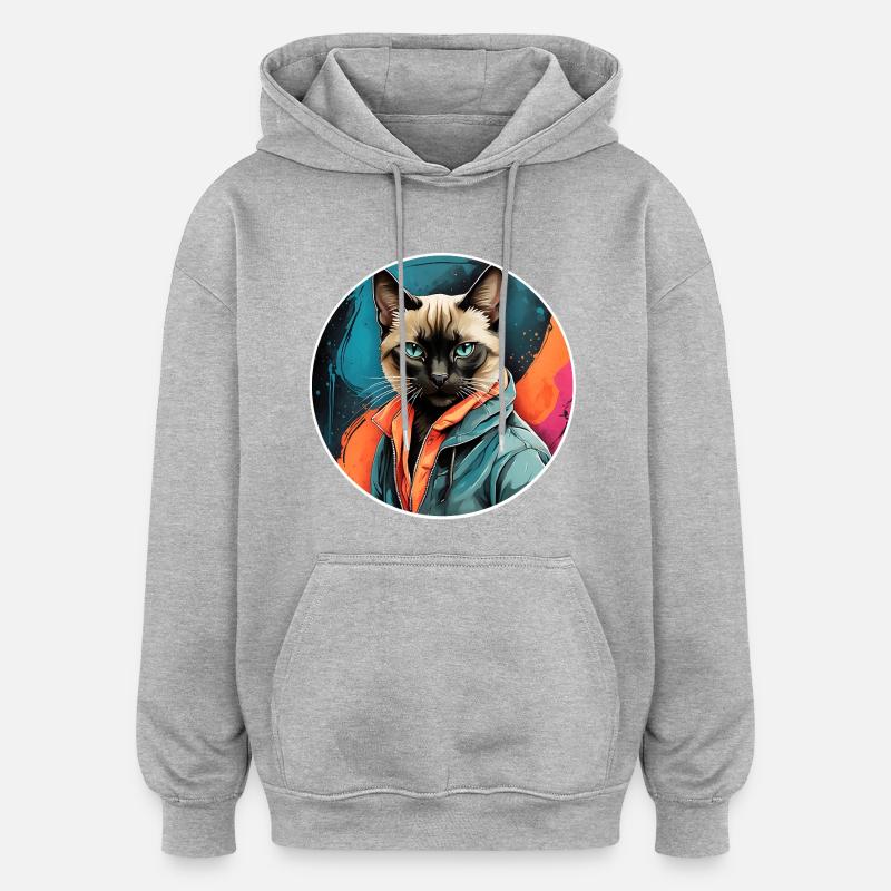 Chat siamois - Sweat à capuche oversize unisexe - gris chiné