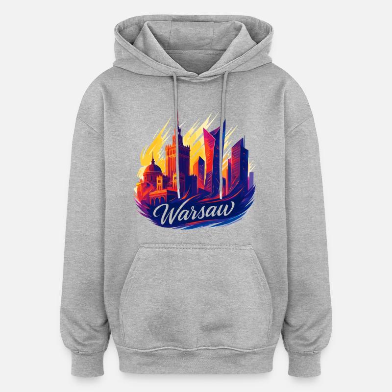 Varsovie, magnifique capitale, Pologne, Polska, Gesche - Sweat à capuche oversize unisexe - gris chiné