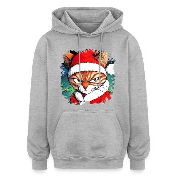 Weihnachten Katze - Oversized Unisex Hoodie - Grau meliert - Vorne - Noah (186cm)