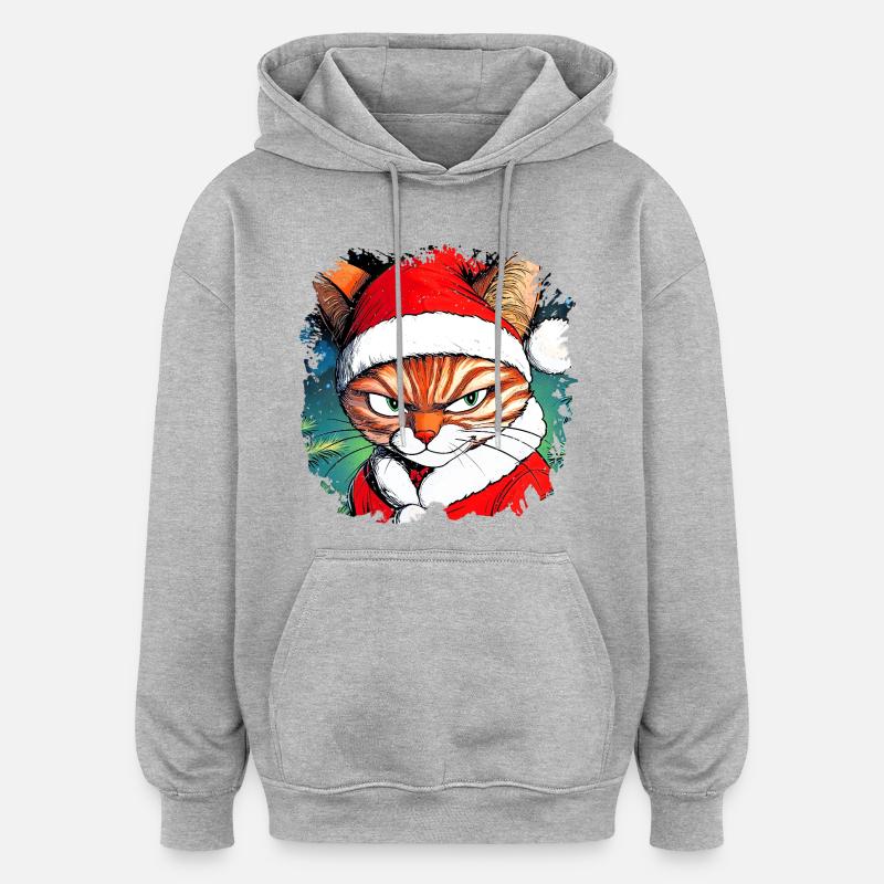 Chat de Noël - Sweat à capuche oversize unisexe - gris chiné