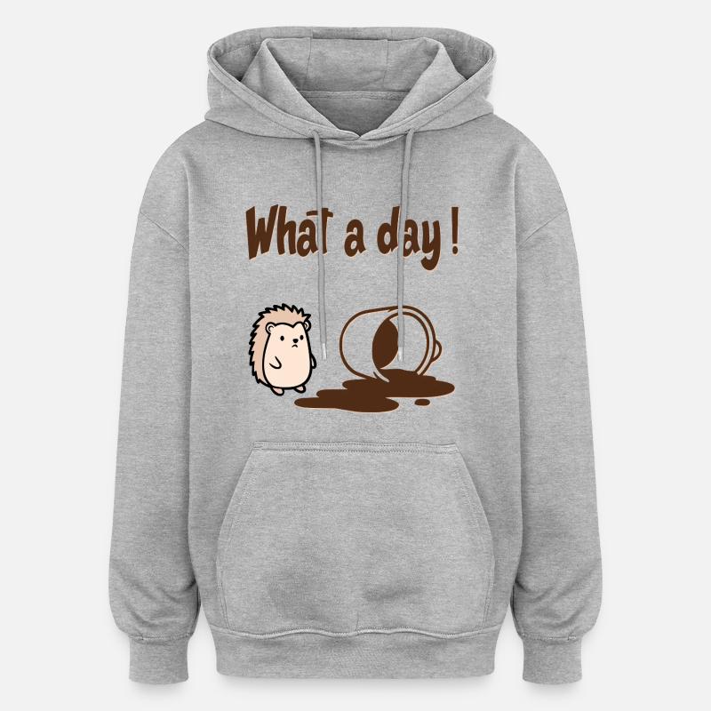 Café Hérisson - Sweat à capuche oversize unisexe - gris chiné