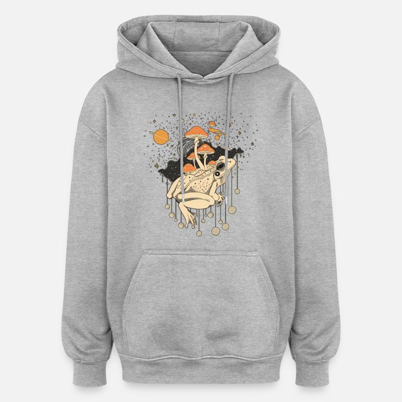 Cosmic Frog & Toadstools in the Universe - Oversized Unisex Hoodie - heather grey