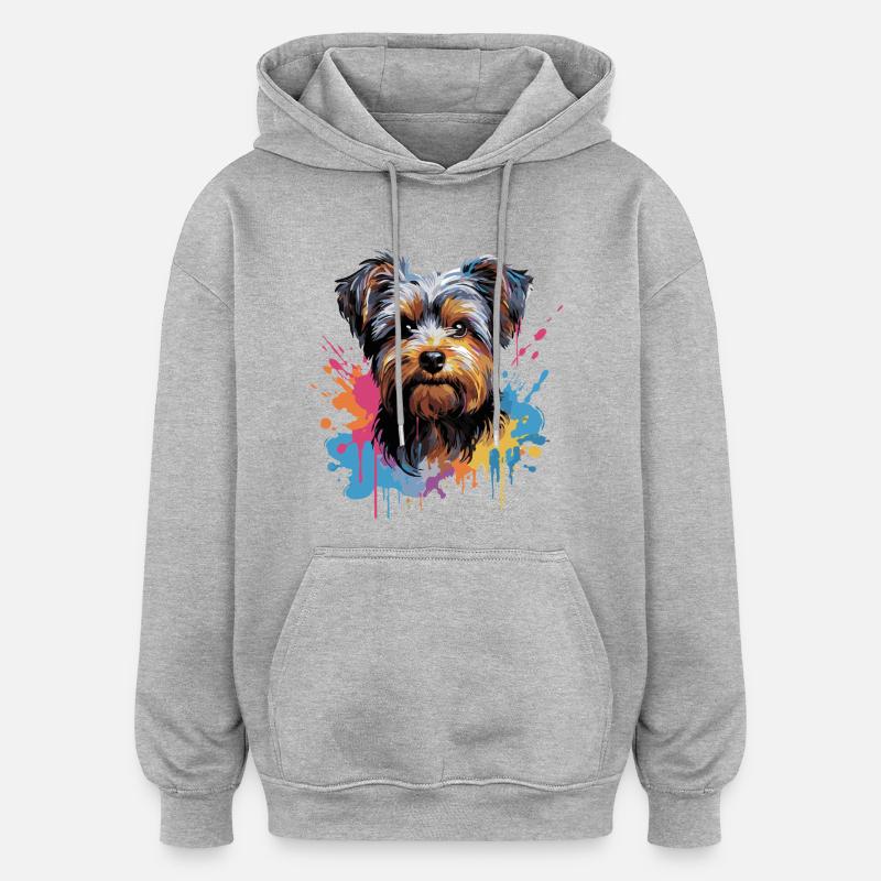 Yorkshire Terrier Splash Style - Sweat à capuche oversize unisexe - gris chiné