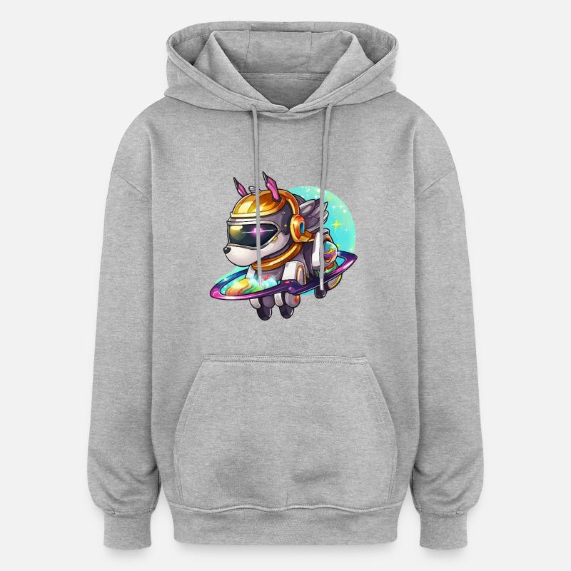 Rumhund på hoverboard - Oversize unisex hoodie - grå meleret