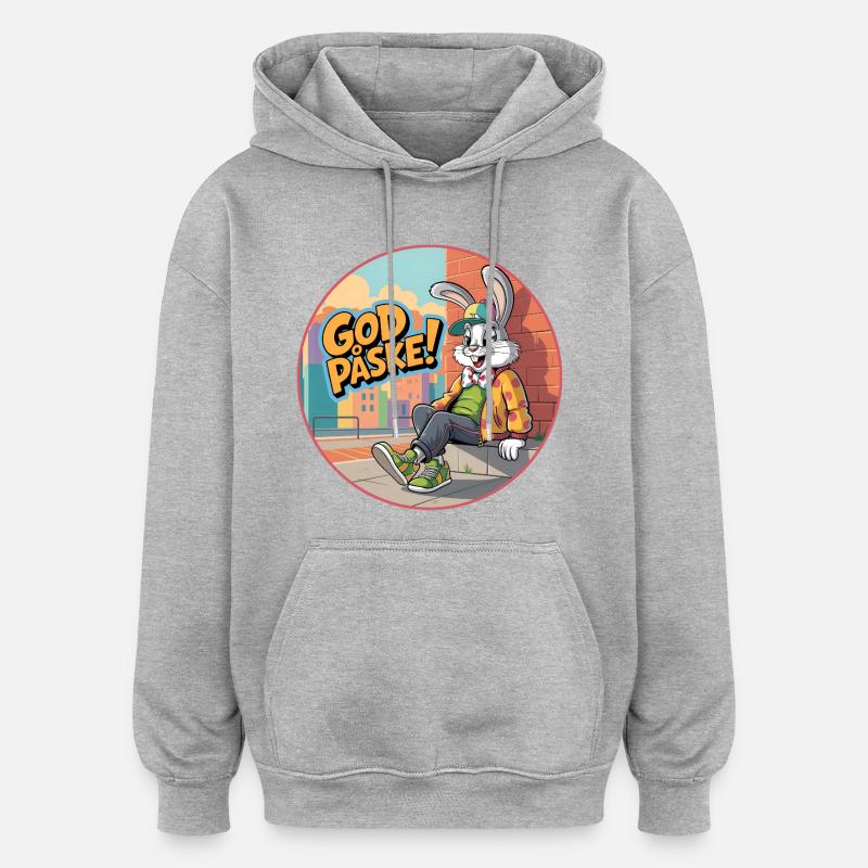 Happy Easter with funny Easter bunny - Oversized Unisex Hoodie - heather grey