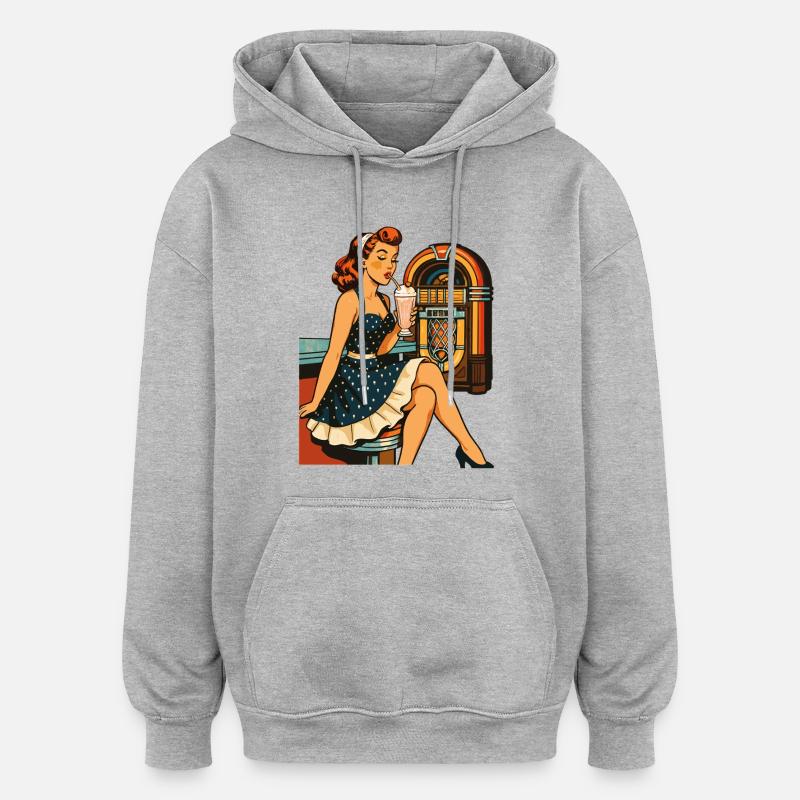 Rockabilly Diner Diner Jukebox Rétro - Sweat à capuche oversize unisexe - gris chiné