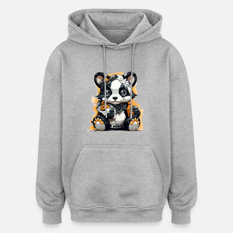Panda Robo avec outils de construction - Sweat à capuche oversize unisexe - gris chiné
