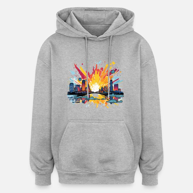 Feux d’artifice urbains Skyline Spritz - Sweat à capuche oversize unisexe - gris chiné