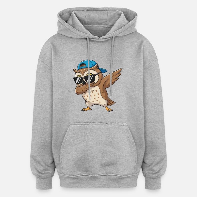Dessins animés Cool Dab Owl Glasses - Sweat à capuche oversize unisexe - gris chiné