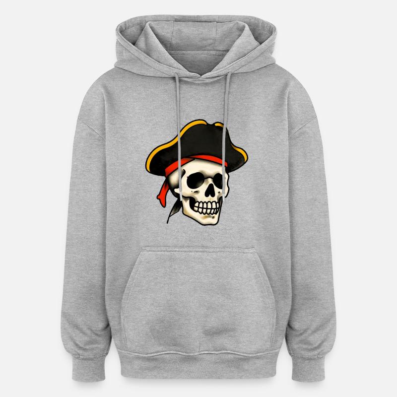 Crâne de pirate tatoué classique - Sweat à capuche oversize unisexe - gris chiné