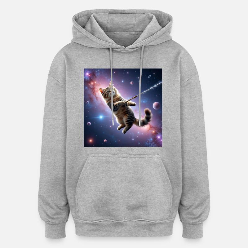 Chat dans l’espace - Sweat à capuche oversize unisexe - gris chiné